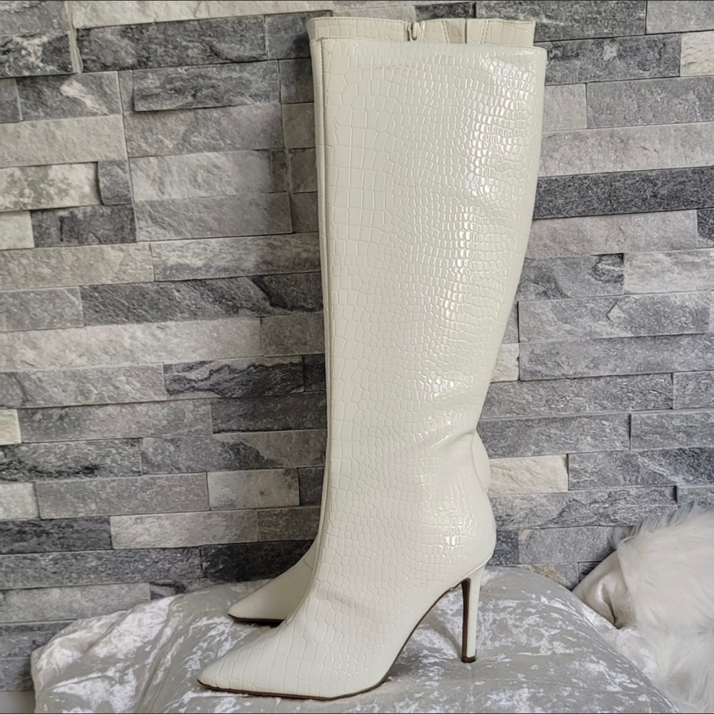 NWT INC Rajel White Crocodile High stiletto Heels Tall to the knee Boots New Box - Picture 4 of 12